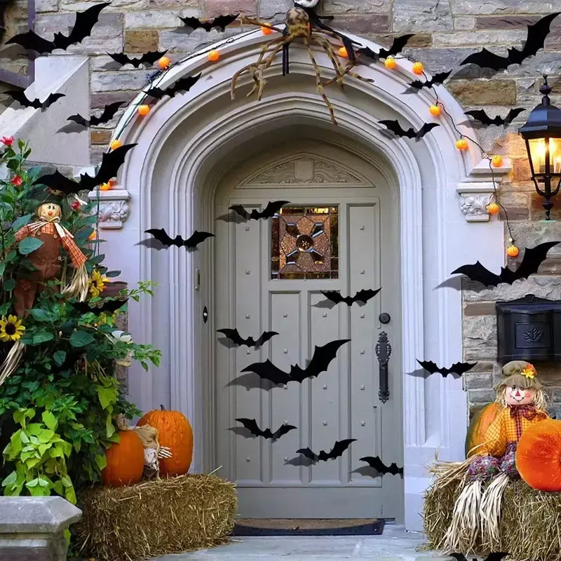Halloween 3d morcego preto adesivos de parede para casa quarto decoração interior adereços assustadores crianças festa favores decalques parede janela adesivo