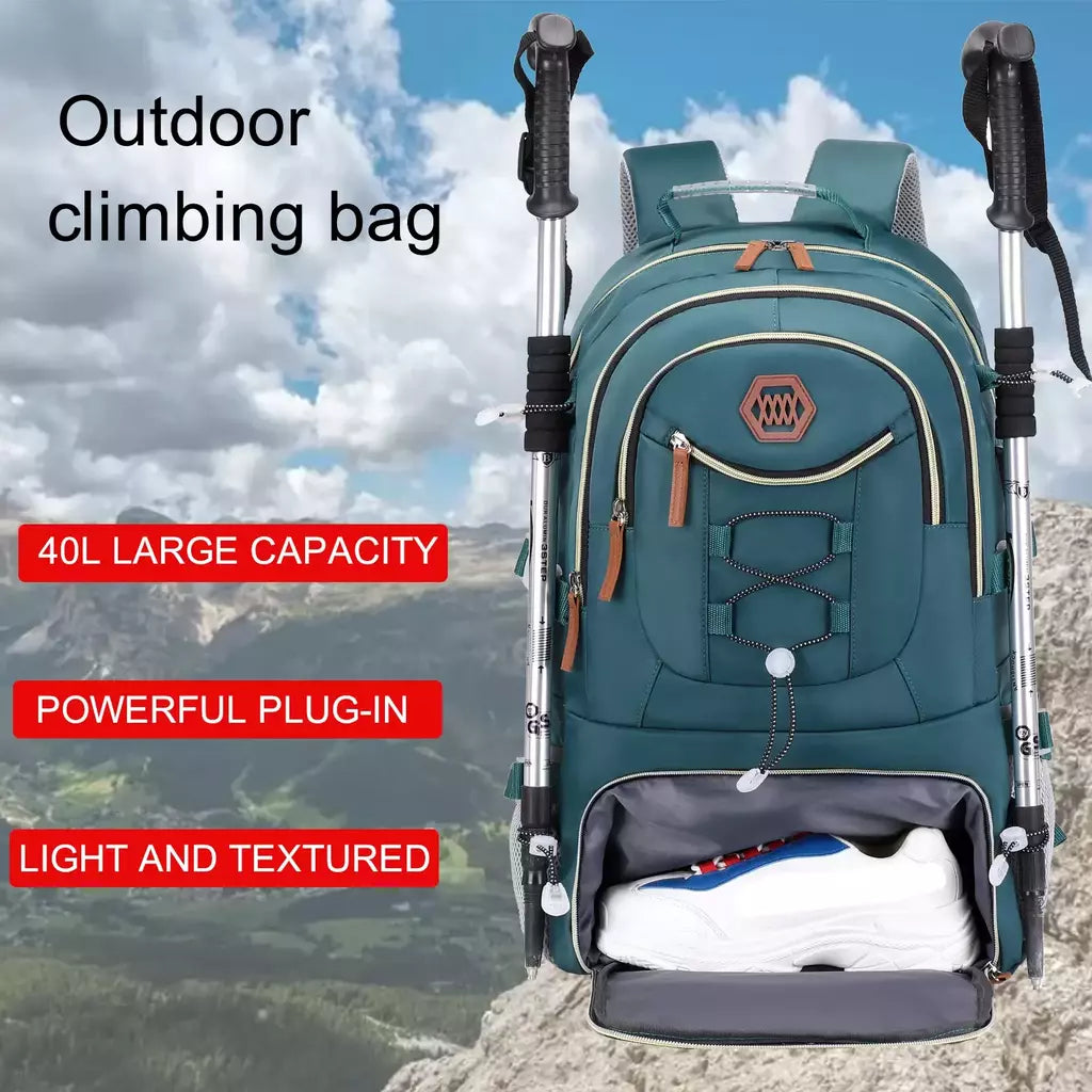 Mochila de caminhada impermeável para homens e mulheres, acampamento ao ar livre, bolsa de viagem, 17 "laptop, 40L