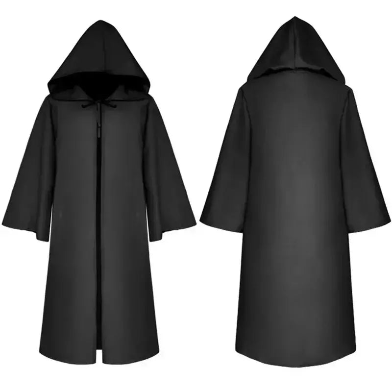 Halloween manto cosplay traje feiticeiro camisa longa com capuz preto robe adulto e fantasma de horror manto criança traje de férias conjunto