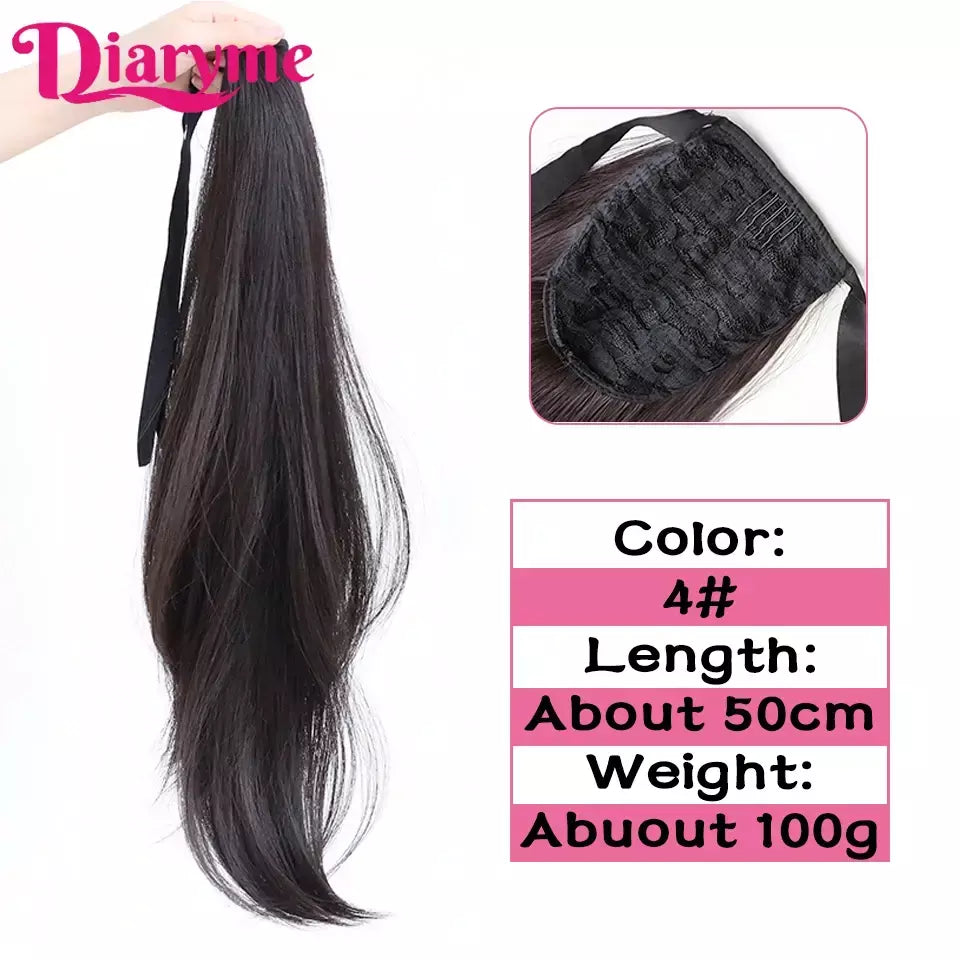 Extensões sintéticas longas do cabelo do rabo de cavalo para mulheres, preto, marrom, reistan do calor, rabo de pônei, cabelo falso, grampo no hairpiece