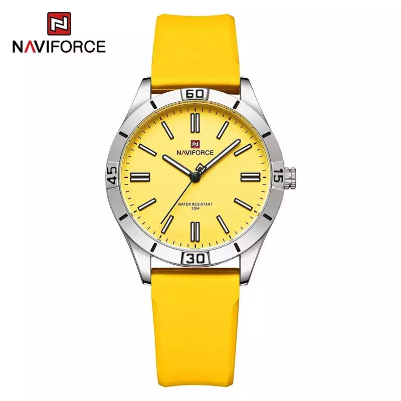 Naviforce relógio de pulso feminino simples, pulseira de silicone impermeável, novo design, moda, para senhoras, 2024