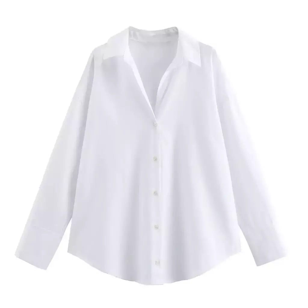 TRAF-Blusa Feminina de Algodão Lapela de Peito Único, Camisa Feminina, Tops de Manga Comprida Oxford, Chique Street Clothing, Moda Primavera