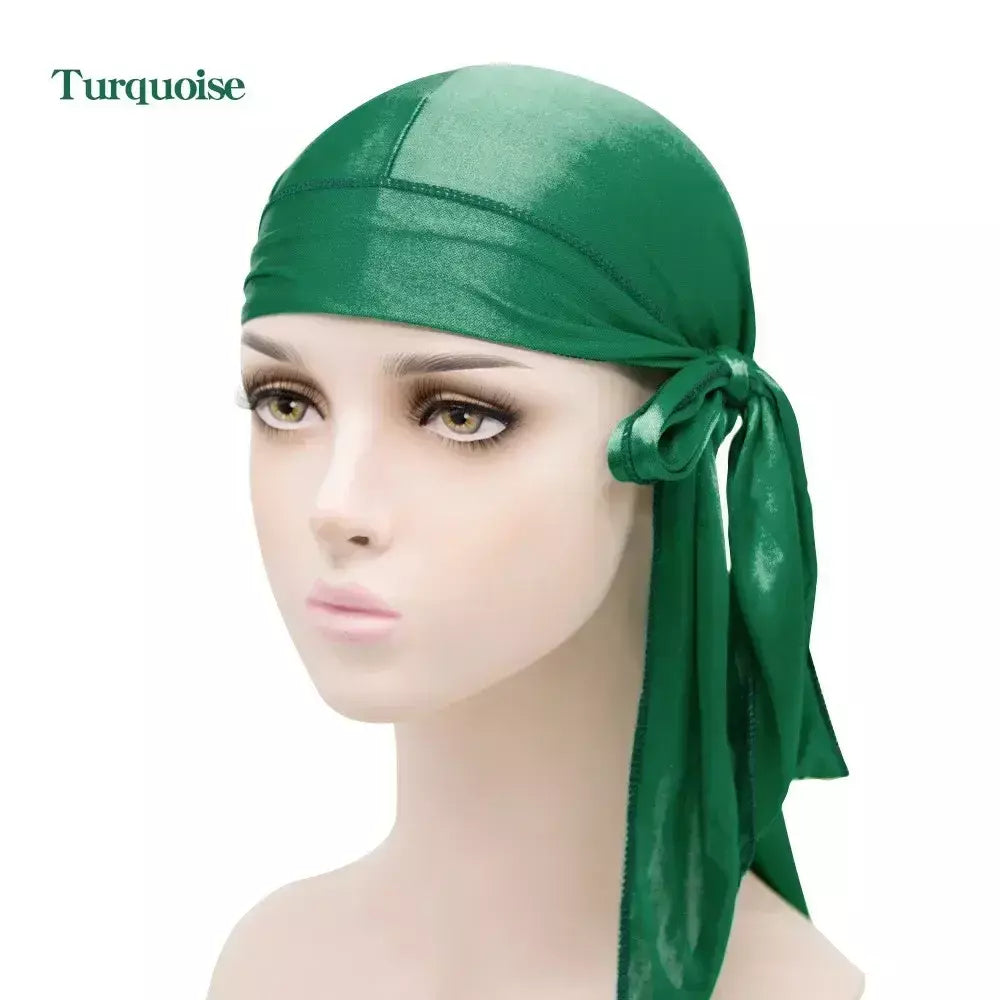 Elasticidade baotou boné faixas de cabelo simulação sedosa durag cauda longa chapéu pirata bandana turbante para crianças criança fita acessórios