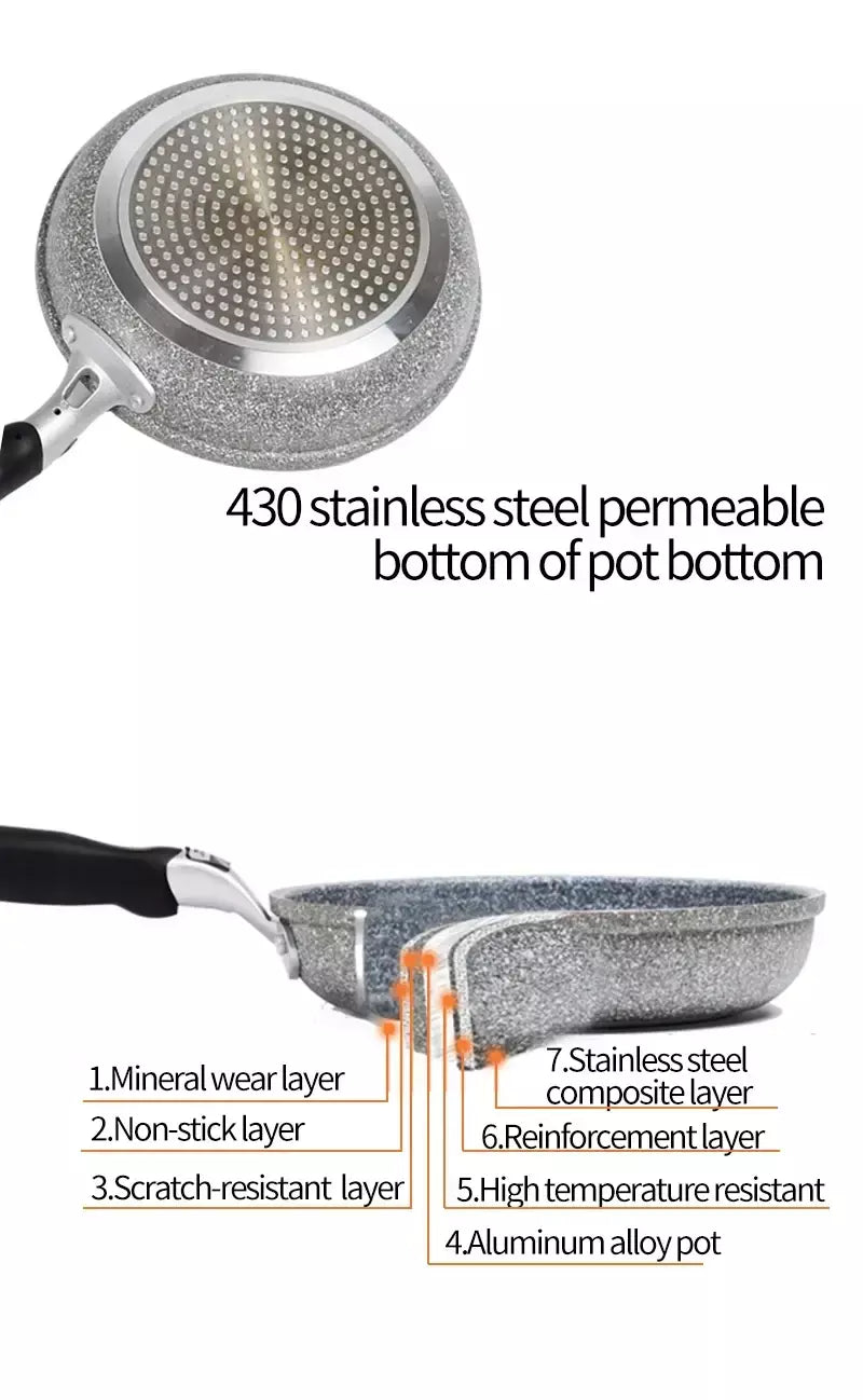 Frigideira Antiaderente de Pedra Durável, Frigideira de Caldeirão, Panelas de Fogão de Indução, Ovo Panqueca, Fogão a Gás, Home Wok, 28 cm, 26 cm, 24 cm, 20cm