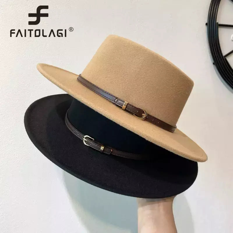 Chapéus de feltro chapéu de feltro de aba de lã decorado com fivela de cinto chapéus de feltro de lã retro boné de jazz inverno outono quente estilo britânico bonés de boater
