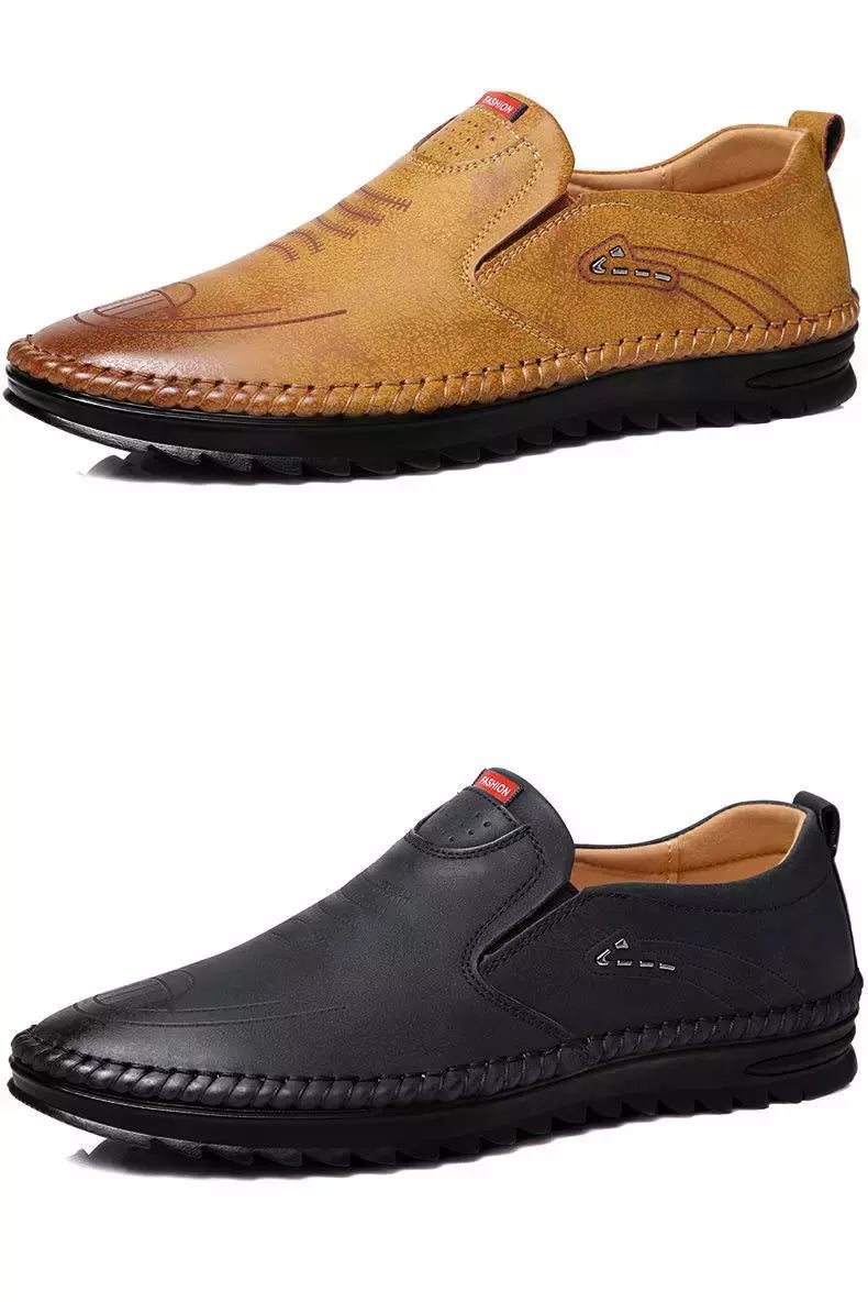 Sapato de couro casual masculino, sola macia, respirável, tendão de vaca, trabalho, dirigindo, feijão, vestido de negócios masculino