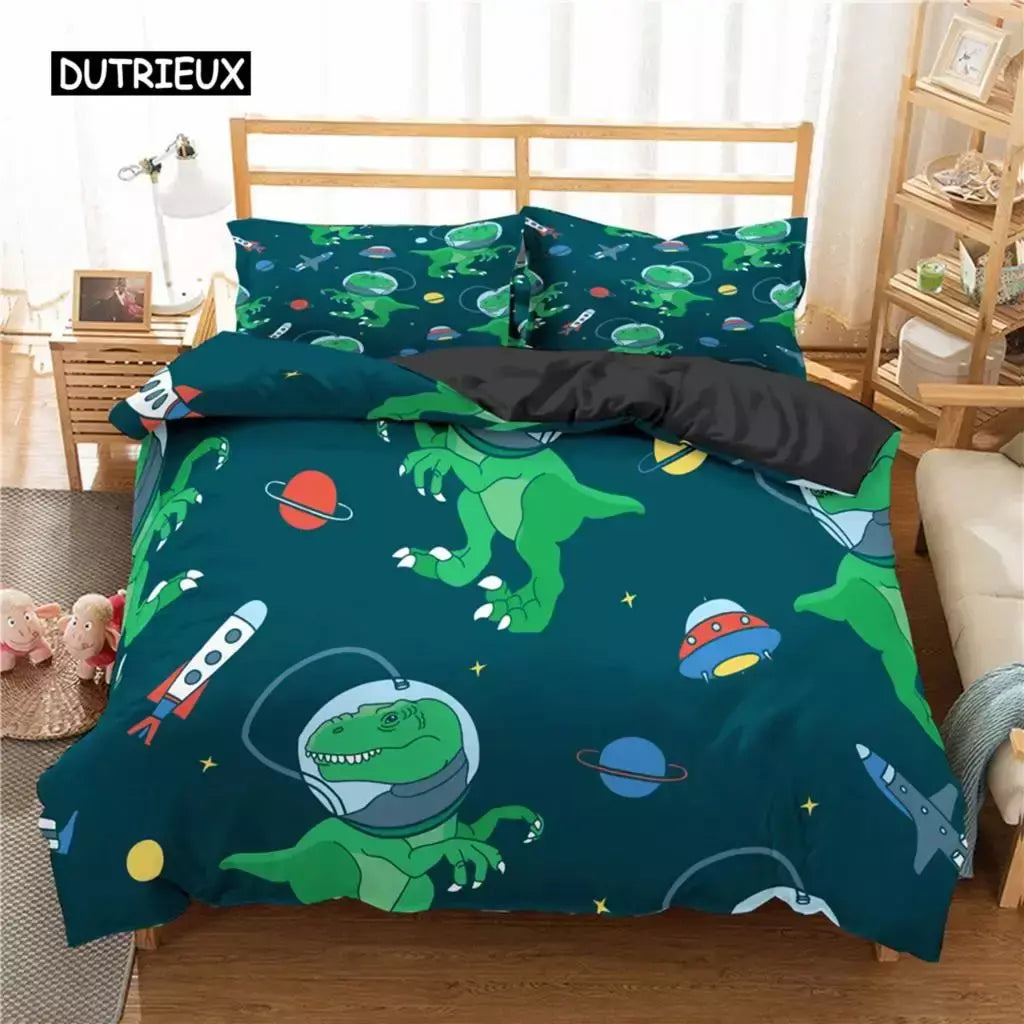 Conjunto de cama para meninos da aviação dos desenhos animados, astronauta Duvet Cover, Blue Sky Dream Quilt Cover, gêmeo, único, tamanhos duplos, fronha