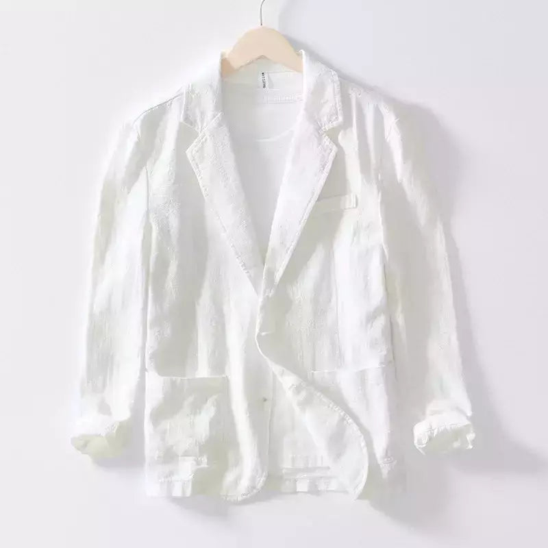 Fatos safari de algodão e linho masculinos, blazers monocromáticos, jaquetas casuais oversize, roupas de primavera, novos