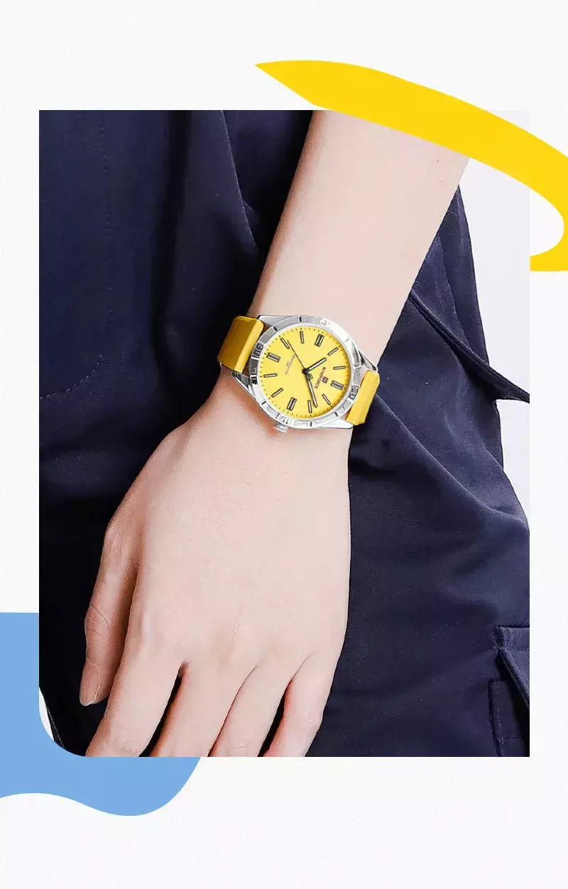 Naviforce relógio de pulso feminino simples, pulseira de silicone impermeável, novo design, moda, para senhoras, 2024