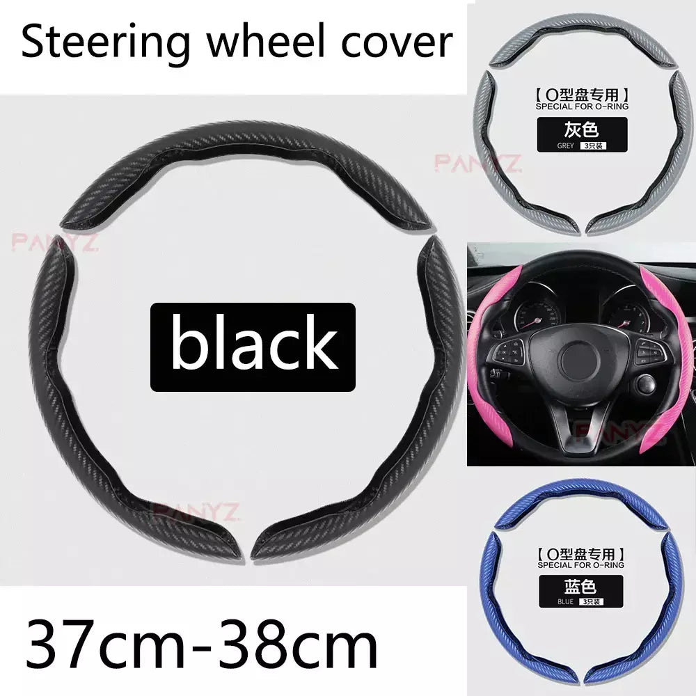 Capa universal para volante de carro, 38cm, fibra de carbono, antiderrapante, cartão, alça de volante automático, capa protetora de reforço