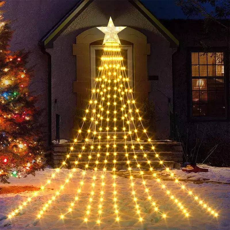 LED Star Waterfall Lights para o Natal, luzes de corda, enfeites de árvores, decorações, ano novo, 2025, 2024