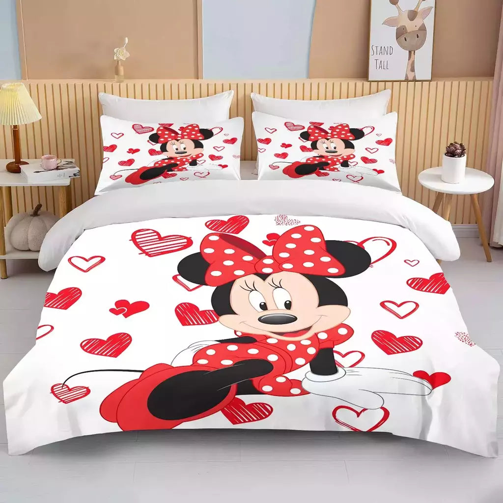 Disney-Minnie Mouse Impresso Conjunto de Cama para Crianças e Adultos, Capa de Edredão, Consolador, Fronha, Rosa, Rei, Amor, Desenhos Animados, Meninos, Meninas, Adultos, Presente