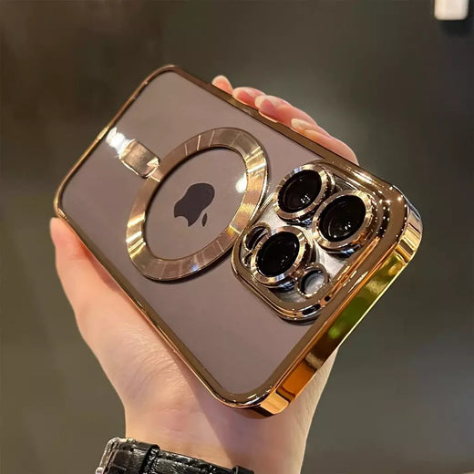 Capa transparente luxuosa com revestimento magnético para carregamento sem fio magsafe iphone 11 12 13 14 15 16 17 pro max air plus capa à prova de choque