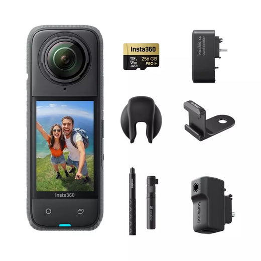 Insta360 X4 - Câmera de ação 360 à prova d'água 8K, vídeo grande angular 4K, bastão de selfie invisível, último de 135 minutos, protetores de lente removíveis,