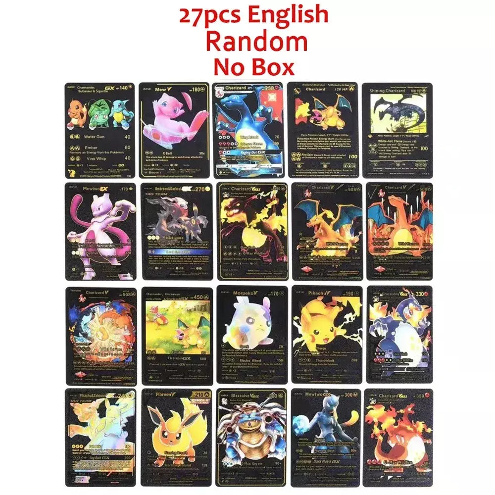 Cartão de folha de ouro colorido pokemon charizard pikachu arceus prata preto arco-íris inglês francês alemão espanhol vstar gx vmax cartões