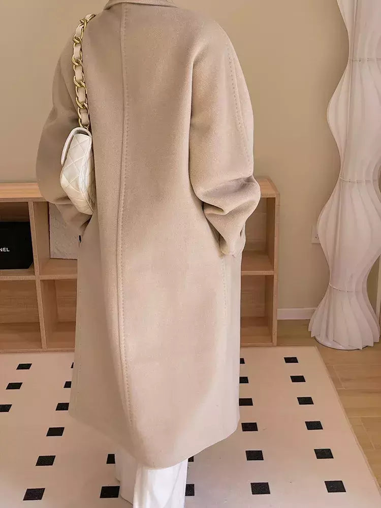 Casaco de Cashmere Camel Classic, casaco de lã de comprimento médio, novo, 101801, outono e inverno