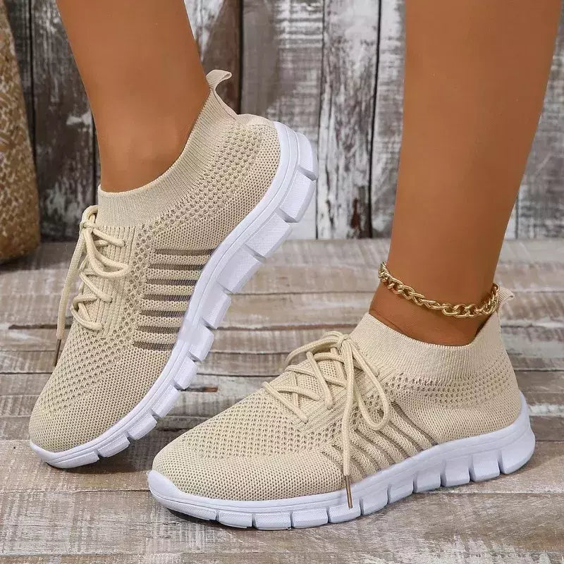 Tênis casual feminino, confortável e respirável, sapato de plataforma versátil com cordões, moda verão, 2024