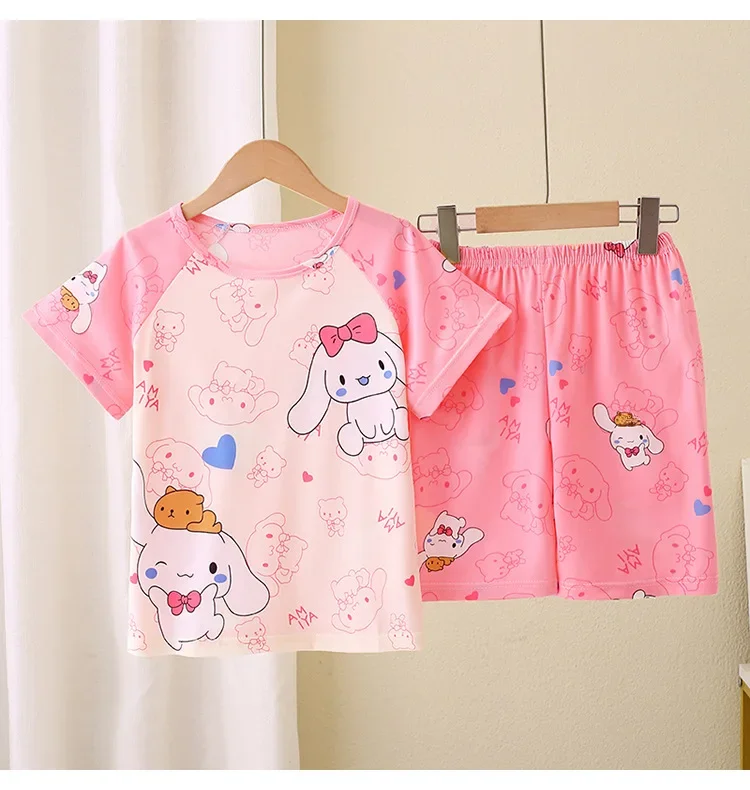 Novo verão crianças pijamas conjunto de 2 peças roupas de ar condicionado para meninos meninas bebê manga curta roupas para casa na moda