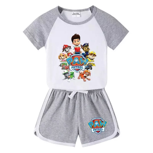Boys Paw Patrol T-shirt manga curta Top e Shorts Set, bebê meninos roupas, roupas dos desenhos animados, terno verão, novo conjunto infantil, 2022, 2pcs