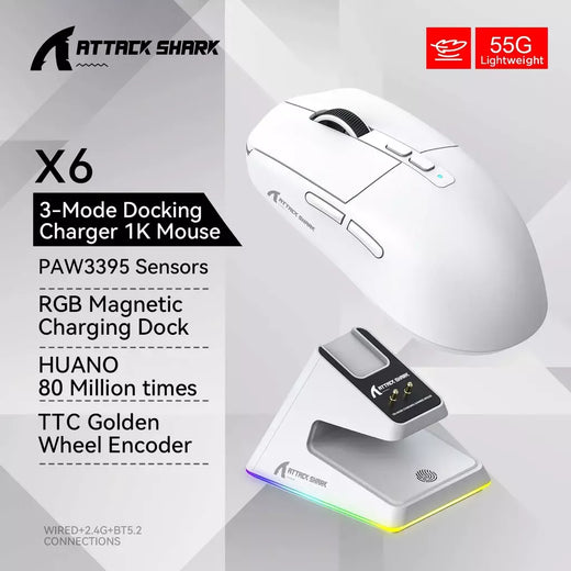 Attack Shark X11/X6/X3/R1 RGB Mouse Gamer Sem Fio, Conectividade Tri-Mode Bluetooth, Leve e Ergonômico para VALORANT e FPS