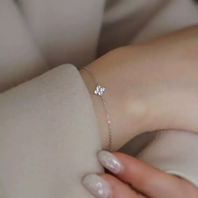 Novo aço inoxidável zircão colares para mulheres 18k banhado a ouro quatro folhas grama colar corrente colar de luxo jóias presente