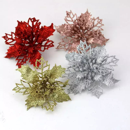 (10pcs) artificial árvore de natal flor glitter decorações enfeites de natal presente de ano novo