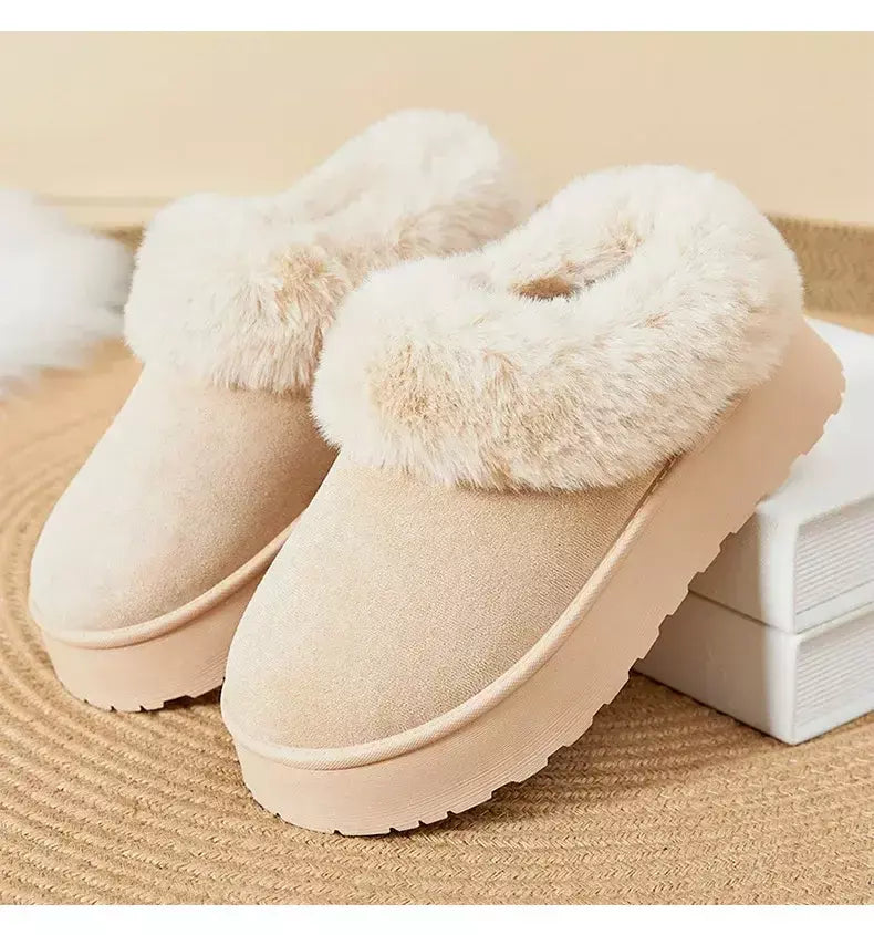 Botas de neve de fundo grosso feminino outono inverno novo estilo casual quente velo forrado pão sapato de algodão transfronteiriço
