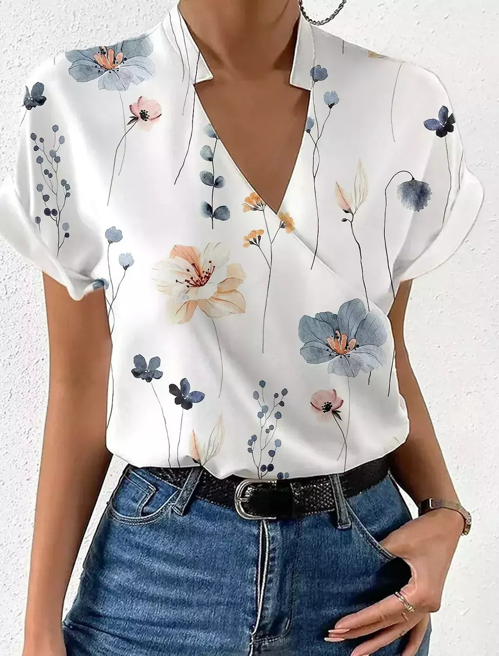 Camisa Feminina Elegante Monocromática Casual, Primavera, Verão, Senhora do Escritório, Sem Mangas, Blusa com Decote V, Top Clothing Feminina, S-3XL