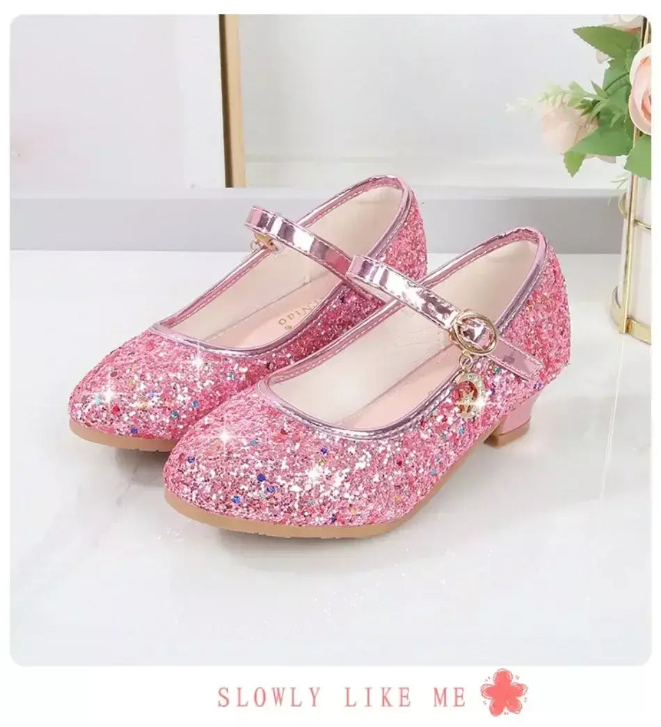 Meninas sapatos crianças salto alto glitter sandálias de cristal moda fivela crianças princesa sapato dança estudante desempenho sapatos de couro