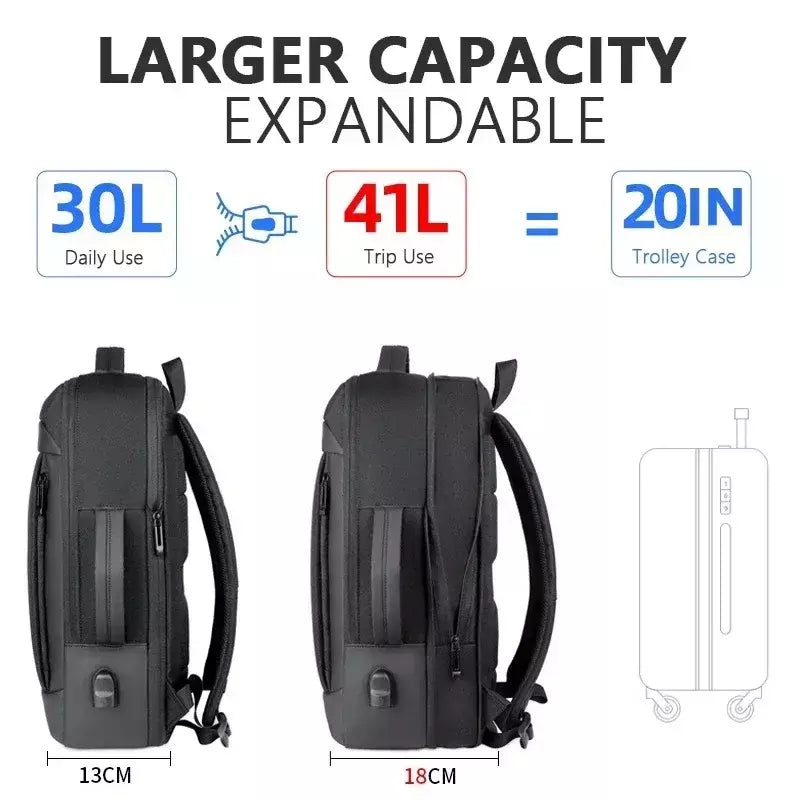 Expansível Mochila Laptop Impermeável, Bolsa de Negócios Masculina, Mochilas de Trabalho Multifuncionais, Saco Preto para Notebook, 16 17 "Carregamento