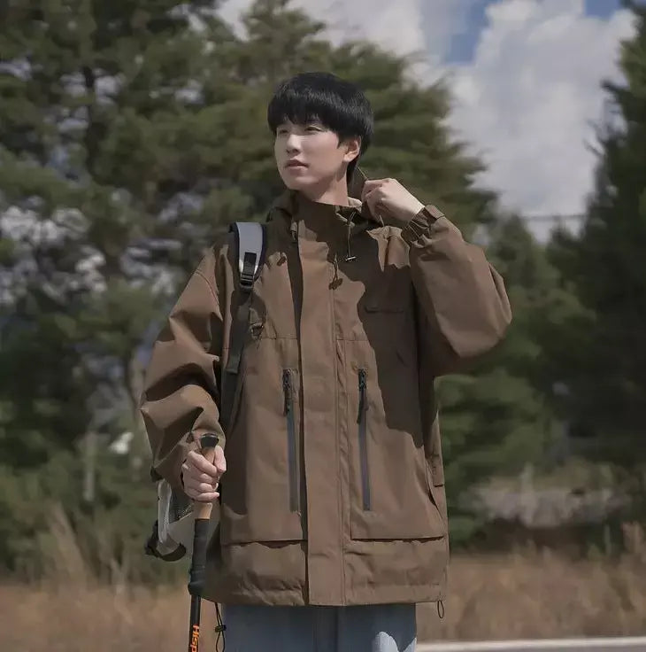Jaqueta masculina vintage à prova de vento, jaqueta ao ar livre estilo montanha americana funcional casaco de trabalho primavera japão retrô streetwear