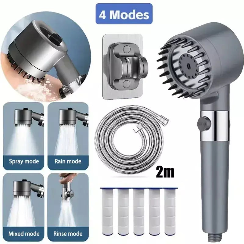 Quatro modos cabeça de filtro de chuveiro massagem chuveiro repleto para botões de chuveiro acessórios do banheiro cabeças chuveiros peças fixação casa