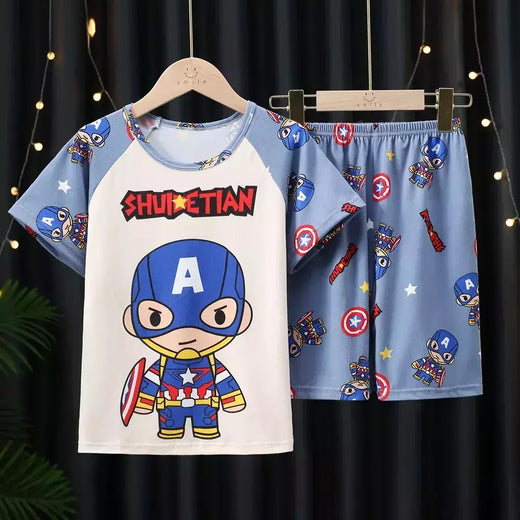 Conjunto de pijamas de manga curta infantil, roupa de menino, roupa de dormir infantil, verão