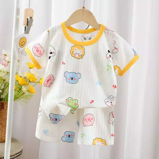 Conjunto de pijamas com estampa de dinossauro para meninos e meninas, camiseta e shorts infantis, terno infantil, verão, novo, 2 peças