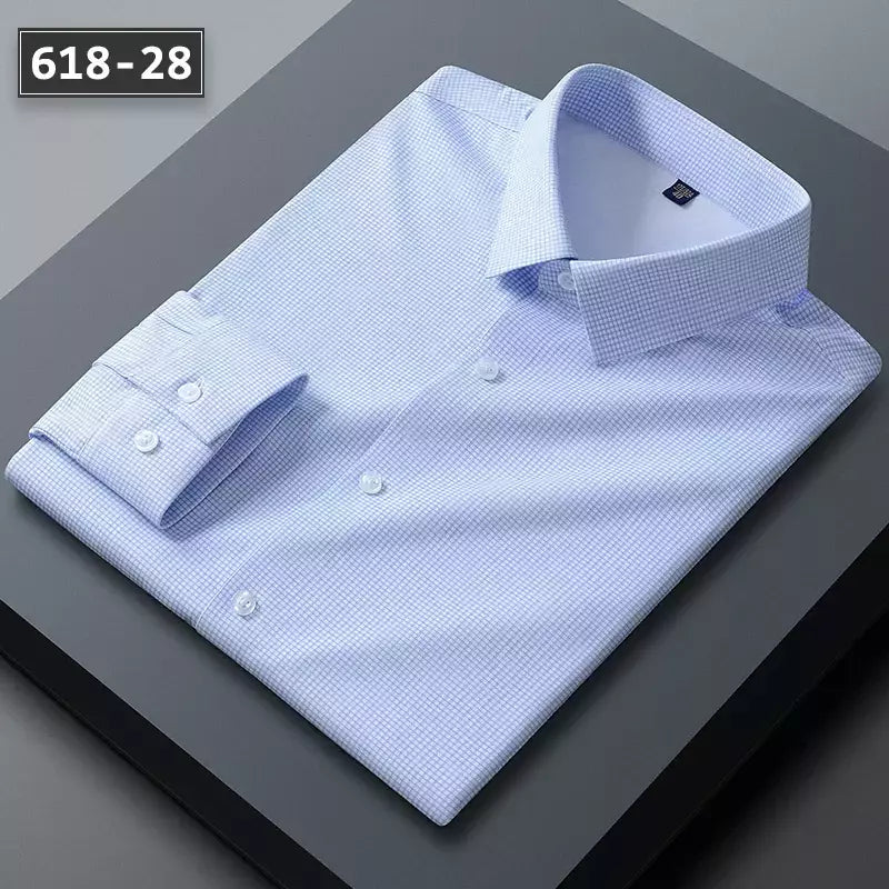 Camisas sem costura de alta qualidade masculina, manga longa, fina, casual, luxo
