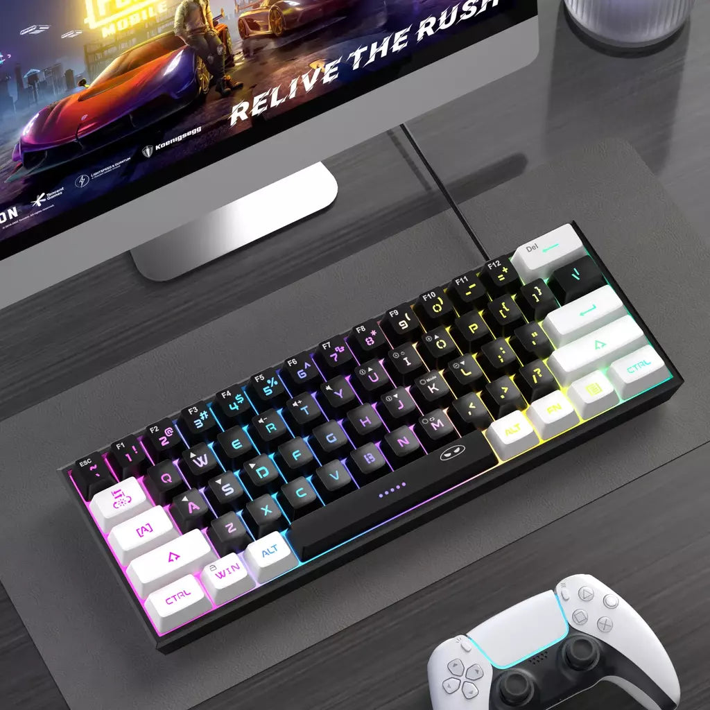 MageGee TS91 60% Teclado Com Fio Compacto 61 Teclas RGB Backlight Pequeno Computador de Escritório Portátil Teclado de Membrana Para PC Windows