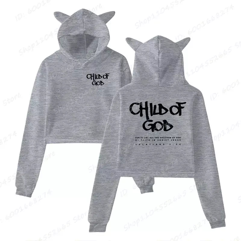 Eu sou um deus criança carta impressão recortada hoodies para mulheres cristão orar o senhor moletom manga longa pullovers curto topos