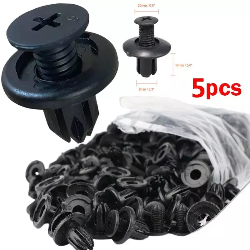 5/100 pçs 8mm rebites de plástico fixadores parafuso pára-choque do carro preto rebite clipes fixadores do carro para toyota focus kia nissan yamaha