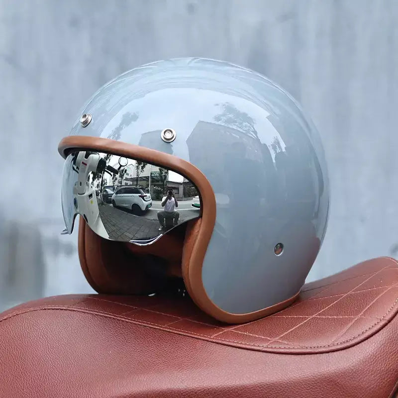 060- Capacete de motocicleta retrô, capacete de segurança de motocicleta masculino e feminino, carro elétrico de cruzeiro, meio capacete Four Seasons 3/4