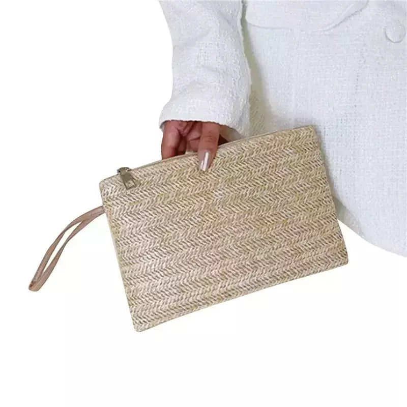 Fsafashion-bolsa de tecido palha para mulheres, bolsa casual para férias, bolsas com alça superior, bolsas de ombro retrô artesanais, moda feminina, 2024