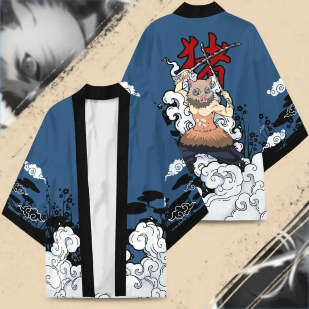 Personagem de anime japonês impresso quimono cardigan masculino feminino verão borboleta kochou shinobu impresso traje tradicional japonês