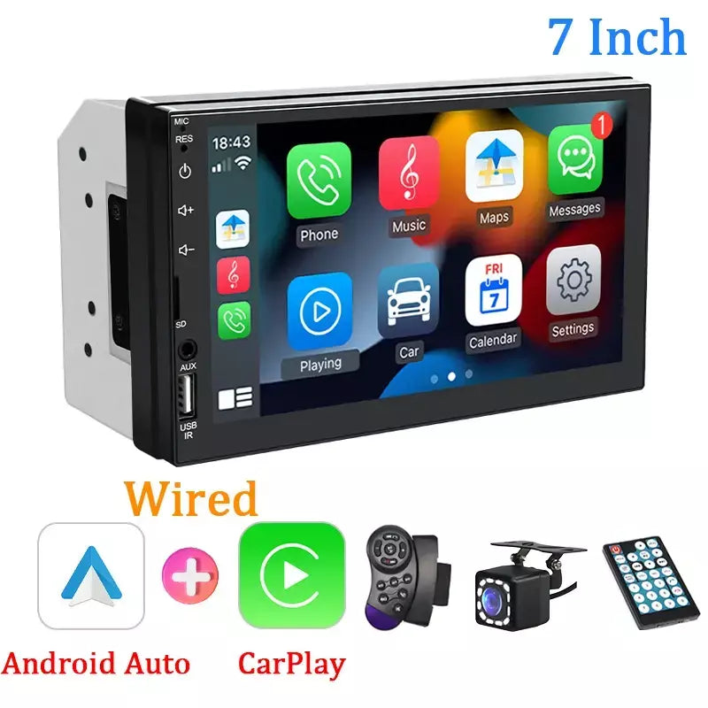 Hippcron 2din rádio do carro multimídia mp5 player com fio carplay android auto 7 "tela de toque fm aux entrada bluetooth suporte câmera