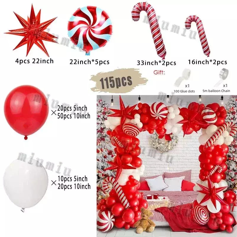 Decorações balões de natal guirlanda arco vermelho metálico ouro com homem de gengibre estrelas balão foil para decoração de festa de natal