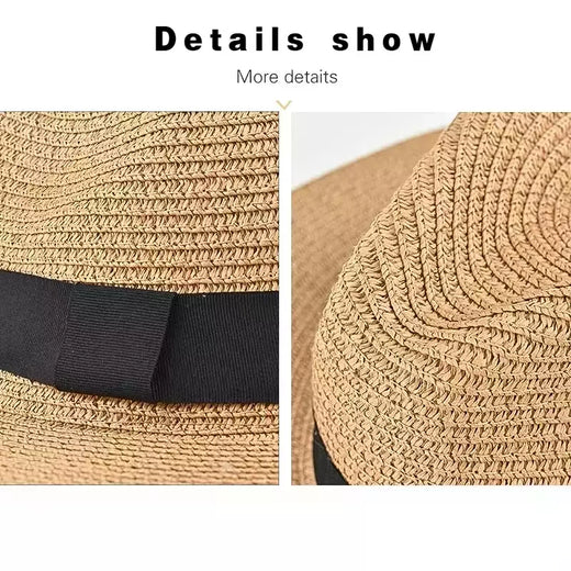 Chapéu Panamá de palha natural de aba larga para homens e mulheres, proteção UV, Fedora, chapéu de sol, verão de praia, atacado, tamanho grande, 56-58, 59-60cm, novo