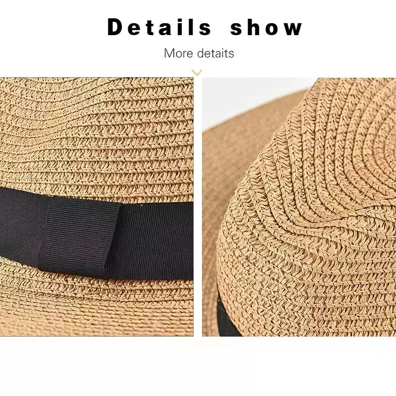 Chapéu Panamá de palha natural de aba larga para homens e mulheres, proteção UV, Fedora, chapéu de sol, verão de praia, atacado, tamanho grande, 56-58, 59-60cm, novo