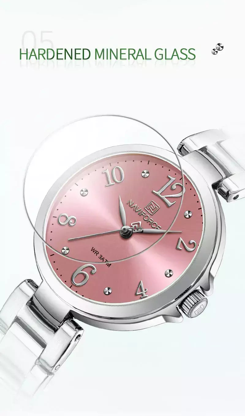 Naviforce relógio de pulso feminino, pulseira de aço inoxidável, impermeável, quartzo, romântico, marca superior, 2023