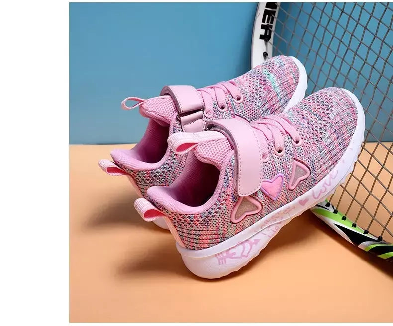 Meninas sapatos casuais luz malha tênis crianças verão primavera outono tenis bonito esporte dos desenhos animados feminino correndo meia calçado