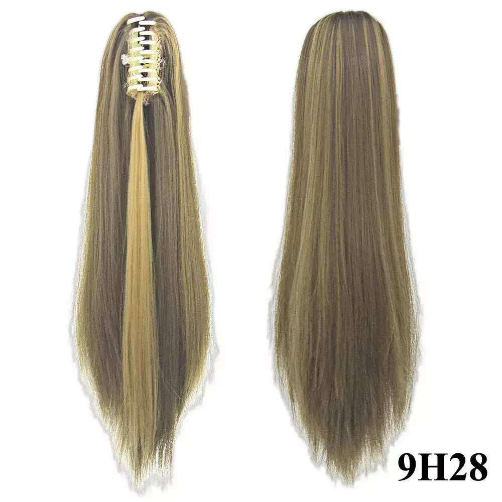 Longo reto sintético rosa ombre extensão do cabelo peruca garra rabo de cavalo pônei fada cauda falso peças de cabelo clipe na peruca