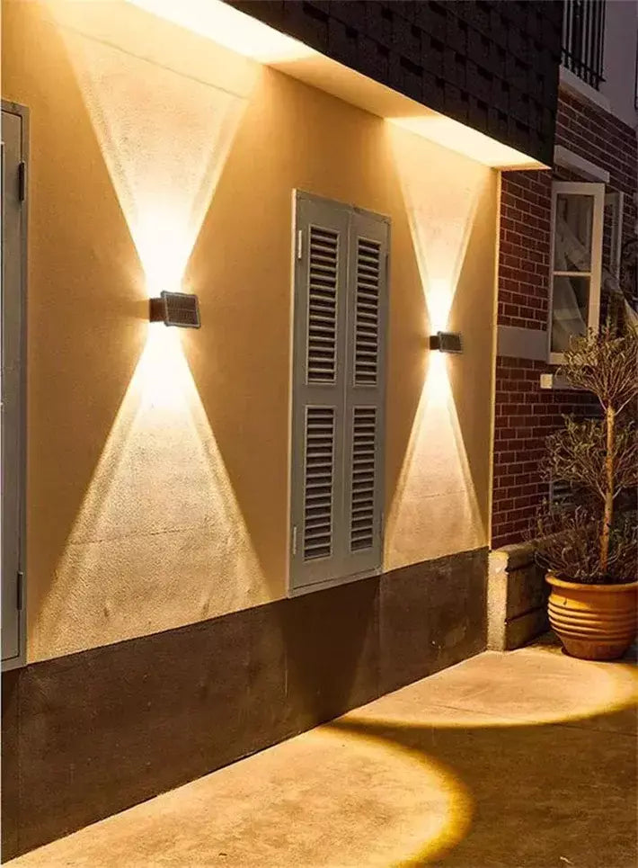 Lâmpada de parede solar ao ar livre led luz solar à prova dwaterproof água para cima e para baixo iluminação luminosa quintal decoração do jardim luzes movidas a energia solar