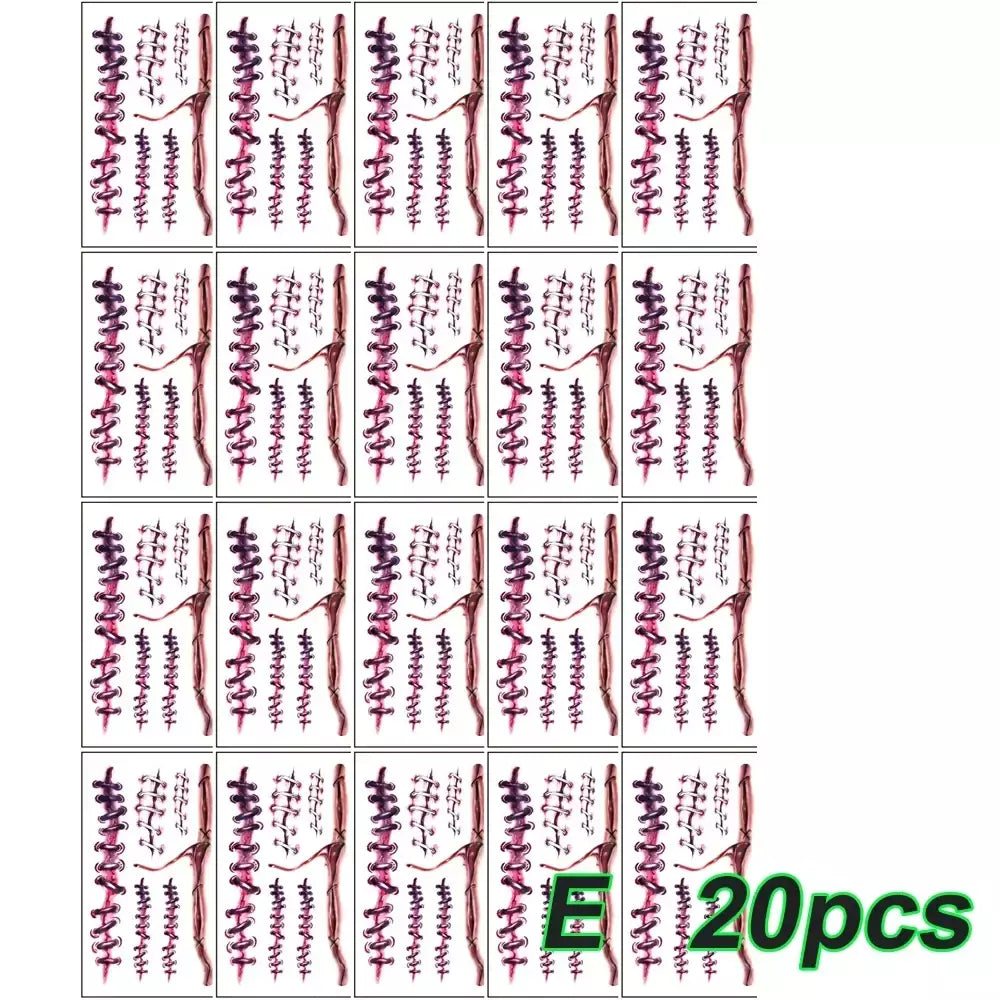 5/10/20 pçs halloween cicatriz tatuagem temporária adesivos 3d falso cicatriz tatuagens adesivo vermelho sangue coágulo rosto tatuagem à prova dwaterproof água cosplay g